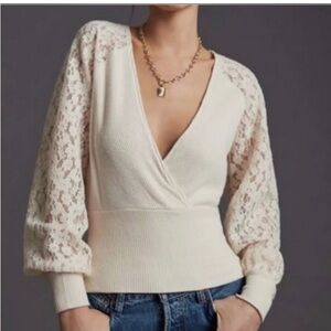 Anthropologie M Lace-Sleeve Sweater